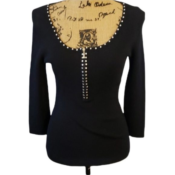 Cable & Gauge Rhinestone Blouse Black Si - Picture 1 of 5
